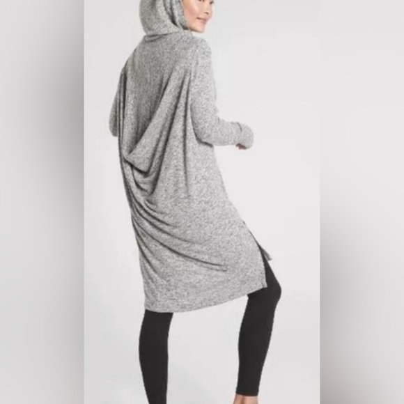 Athleta Harmony Wrap Cardigan Hoodie Size 1X Marled Gray Longline Lounge - Picture 1 of 12